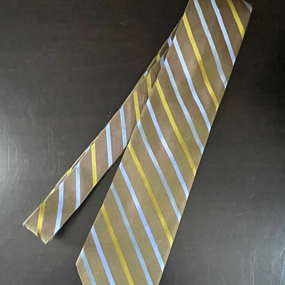 Robert Talbott Brown Tie with Blue and Gold Stripes